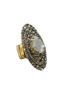Maxi Anel Arlete oval com pedras black diamond banhado no ouro velho