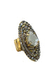 Maxi Anel Arlete oval com pedras black diamond banhado no ouro velho