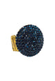 Anel Dandara redondo com strass azul banhado no ouro velho
