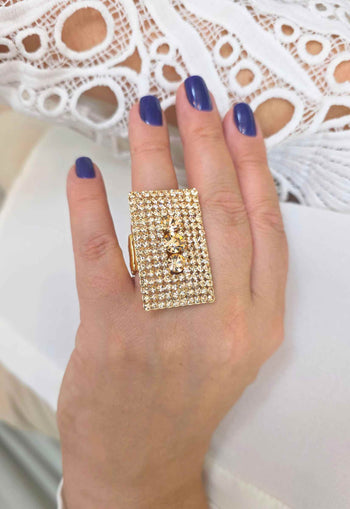 Anel Maria Eugênia: Retangular com Strass Pêssego Banhado no Dourado | Design Exclusivo