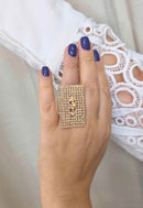Anel Maria Eugênia: Retangular com Strass Pêssego Banhado no Dourado | Design Exclusivo