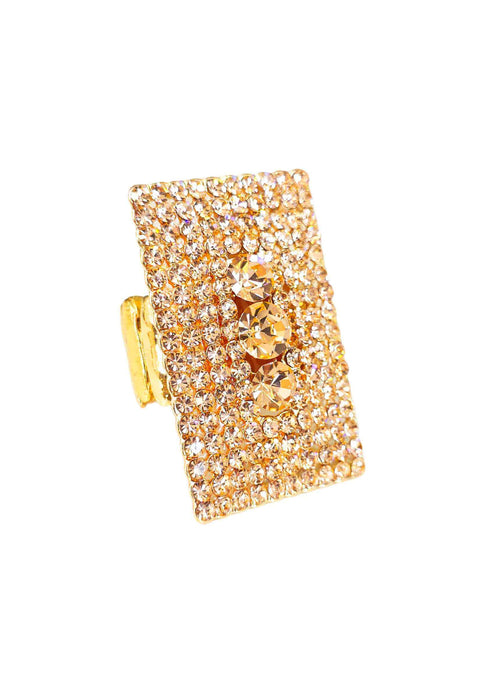 Anel Maria Eugênia: Retangular com Strass Pêssego Banhado no Dourado | Design Exclusivo