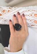 Anel Pilar Black: Elegante Oval com Pedras Pretas no Vintage | Favorito das Saharetes