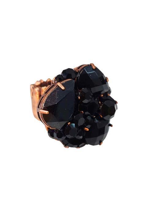 Anel Pilar Black: Elegante Oval com Pedras Pretas no Vintage | Favorito das Saharetes