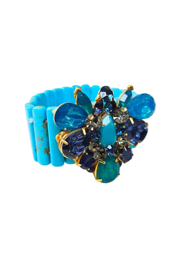Bracelete Paola Turquesa: Elegante com Pingente de Pedras Azuis no Dourado | Acessório de Luxo