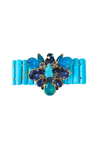 Bracelete Paola Turquesa: Elegante com Pingente de Pedras Azuis no Dourado | Acessório de Luxo