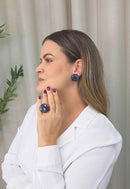 Brinco Dantise: Redondo com Mix de Pedras Azul Marinho, Ametista e Verde | Estilo Atemporal