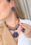 Brinco Dantise: Redondo com Mix de Pedras Azul Marinho, Ametista e Verde | Estilo Atemporal