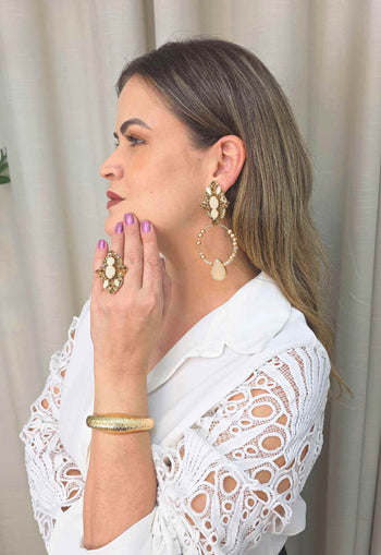Maxi Brinco Daniela: Argola com Gotas e Pedras no Dourado | Sahara Acessórios