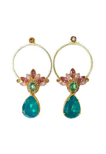 Brinco Eduarda: Argola Moderna com Pingente e Pedras Coloridas no Dourado | Toque de Cor
