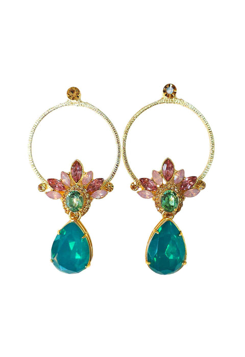 Brinco Eduarda: Argola Moderna com Pingente e Pedras Coloridas no Dourado | Toque de Cor