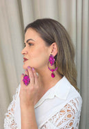 Maxi Brinco Tânia: Argola com Gotas e Pedras Fúcsia no Vintage | Sahara Acessórios