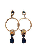 Brinco Barcelona Glam com pedras azuis e pêssego banhado no vintage