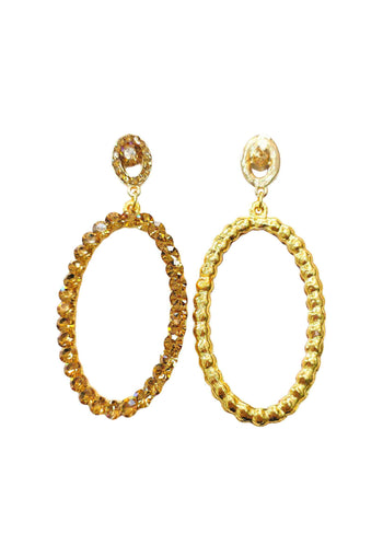 Maxi Brinco Andressa: Moda Festa Oval com Pedras Light Colorado Topaz no Dourado | Design By Sahara