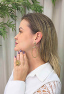 Maxi Brinco Andressa: Moda Festa Oval com Pedras Light Colorado Topaz no Dourado | Design By Sahara