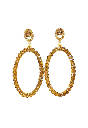 Maxi Brinco Andressa: Moda Festa Oval com Pedras Light Colorado Topaz no Dourado | Design By Sahara