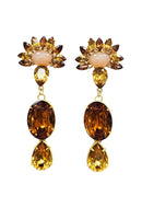 Brinco Raoni grande de pedras em tons de marrom banhado no dourado