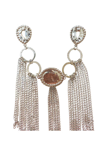 Maxi Broche Kaliope: Boho com Pérolas, Strass Cristal e Franjas Banhado no Prata | Destaque no seu Look