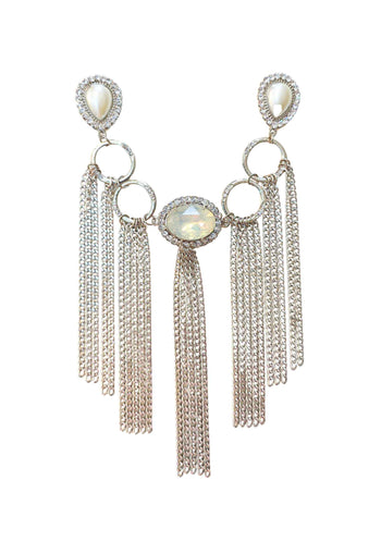 Maxi Broche Kaliope: Boho com Pérolas, Strass Cristal e Franjas Banhado no Prata | Destaque no seu Look