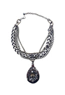 Maxi colar Estilo com mix de correntes e pingente de pedras hematites e black diamond banhado no grafite