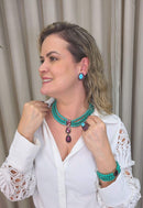 Colar Florentino de cristais azuis e pedras ametista banhado no ouro velho