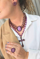 Maxi Colar Religioso Premier com Crucifixo e Pedras Ametista Vintage - Peça Exclusiva