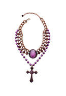 Maxi Colar Religioso Premier com Crucifixo e Pedras Ametista Vintage - Peça Exclusiva