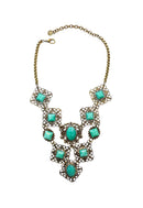 Maxi Colar Margarete: Luxuoso com Pedras Verde Água e Strass Black Diamond no Ouro Velho | Peça Exclusiva