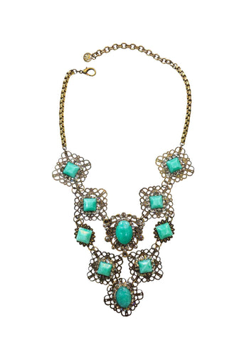 Maxi Colar Margarete: Luxuoso com Pedras Verde Água e Strass Black Diamond no Ouro Velho | Peça Exclusiva