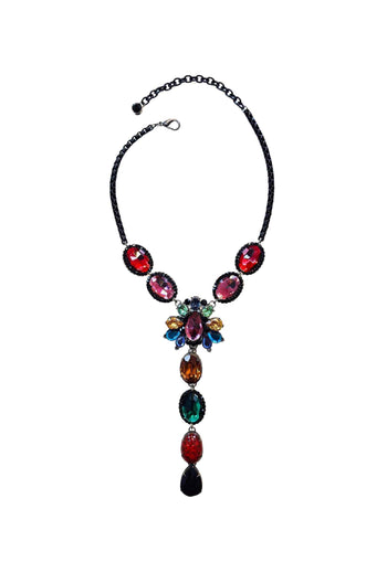 Colar Zoz de com pingente e pedras coloridas e veneziana preta