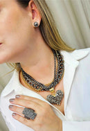 Maxi Colar Valentina mix com pingente de coração e mix de correntes