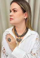 Maxi Colar Valentina mix com pingente de coração e mix de correntes