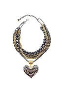 Maxi Colar Valentina mix com pingente de coração e mix de correntes