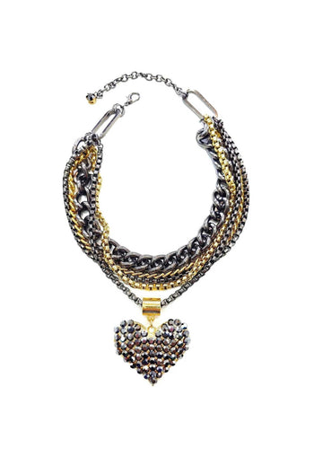 Maxi Colar Valentina mix com pingente de coração e mix de correntes