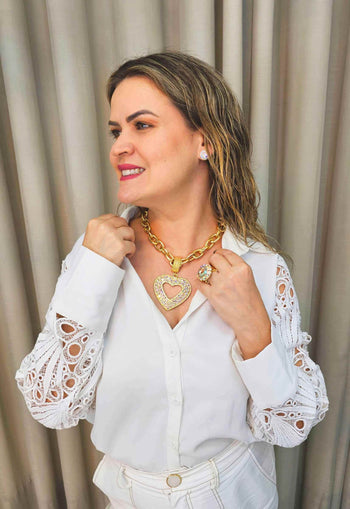 Colar Isla gold de coração boreal banhado no dourado