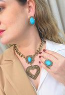 Colar Celestial: Boho de Coração com Pedras Azuis e Elos Ouro Velho | Sahara Acessórios