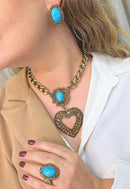 Colar Celestial: Boho de Coração com Pedras Azuis e Elos Ouro Velho | Sahara Acessórios