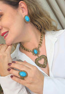 Colar Celestial: Boho de Coração com Pedras Azuis e Elos Ouro Velho | Sahara Acessórios