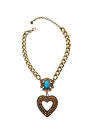 Colar Celestial: Boho de Coração com Pedras Azuis e Elos Ouro Velho | Sahara Acessórios