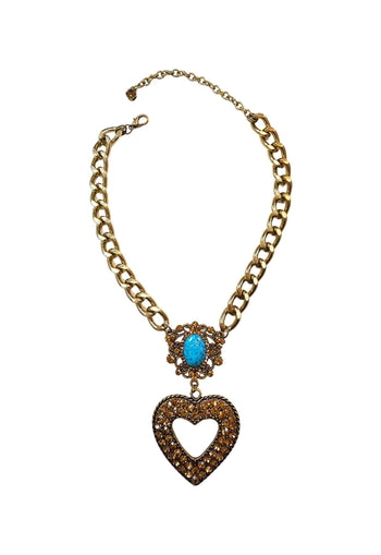 Colar Celestial: Boho de Coração com Pedras Azuis e Elos Ouro Velho | Sahara Acessórios