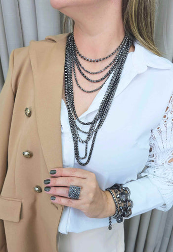 Maxi colar Rute de correntes veneziana banhado no onix