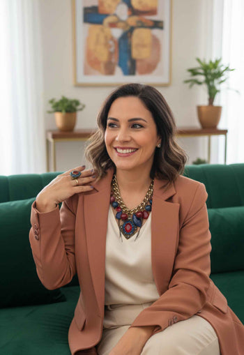 Maxi Colar Azul Vermelho Ouro Velho | Maxi Colar Joana