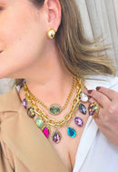 Maxi Colar Lívia: Estiloso de Elos com Gotas Coloridas no Dourado | Sucesso entre as Saharetes
