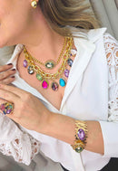 Maxi Colar Lívia: Estiloso de Elos com Gotas Coloridas no Dourado | Sucesso entre as Saharetes
