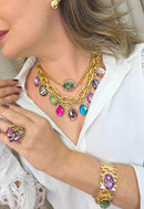 Maxi Colar Lívia: Estiloso de Elos com Gotas Coloridas no Dourado | Sucesso entre as Saharetes
