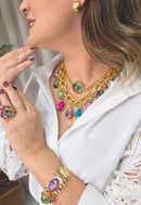 Maxi Colar Lívia: Estiloso de Elos com Gotas Coloridas no Dourado | Sucesso entre as Saharetes