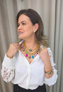 Maxi Colar Lívia: Estiloso de Elos com Gotas Coloridas no Dourado | Sucesso entre as Saharetes