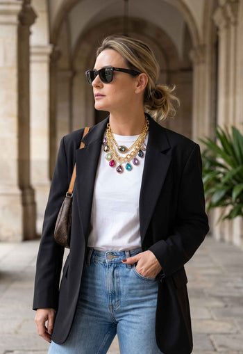 Maxi Colar Lívia: Estiloso de Elos com Gotas Coloridas no Dourado | Sucesso entre as Saharetes