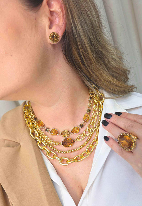 Colar Exclusividade Gold: com Pedras e Elos Banhados no Dourado | Bijuteria Artesanal