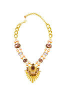 Maxi Colar Vicentina: Moda Festa com Pingente de Pedras Peach e Marrom no Dourado | Design By Sahara